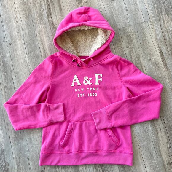 Y2K Abercrombie & Fitch Women’s Sherpa-Lined Full-Zip Hoodie Size Large Hot Pink - Picture 1 of 8
